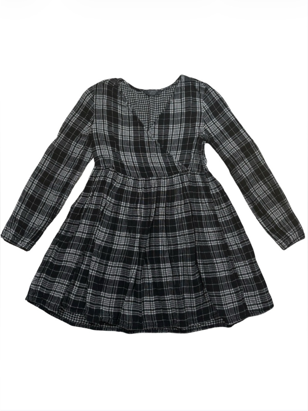 Primark Black & White Plaid Long Sleeve Girls Dress